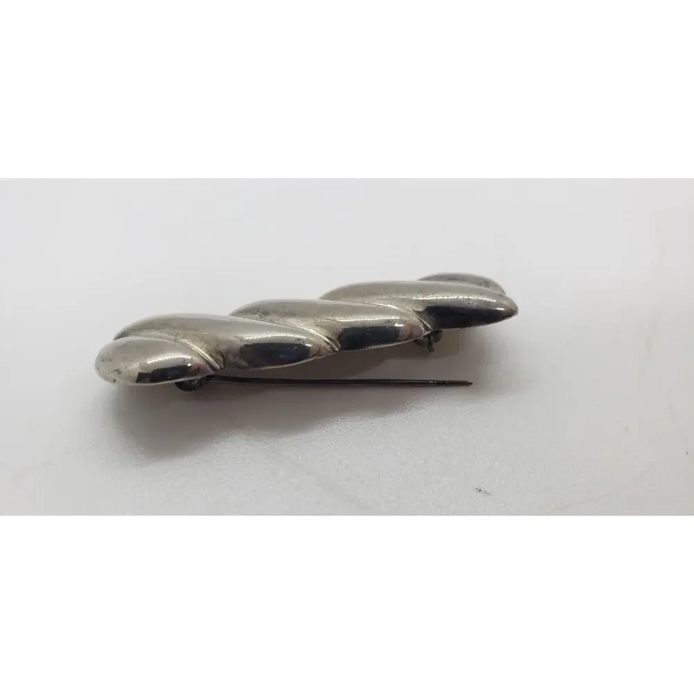 Vtg Brooch Sterling Silver 925 MCM 60s brutalist Mod Twist Bar Tie collar Pin